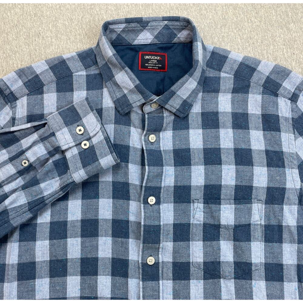 Untuckit Shirt Mens Large Check Long Sleeve 100% Cotton Regular Fit Button Up